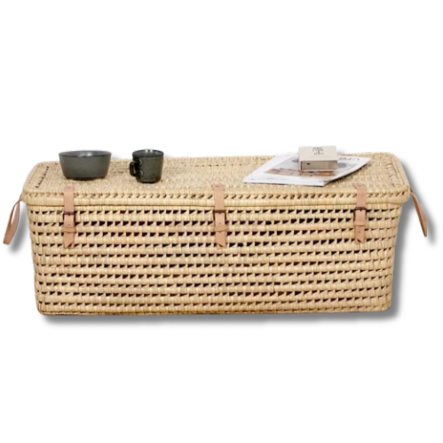 Skrzynia wiklinowa z elementami skóry