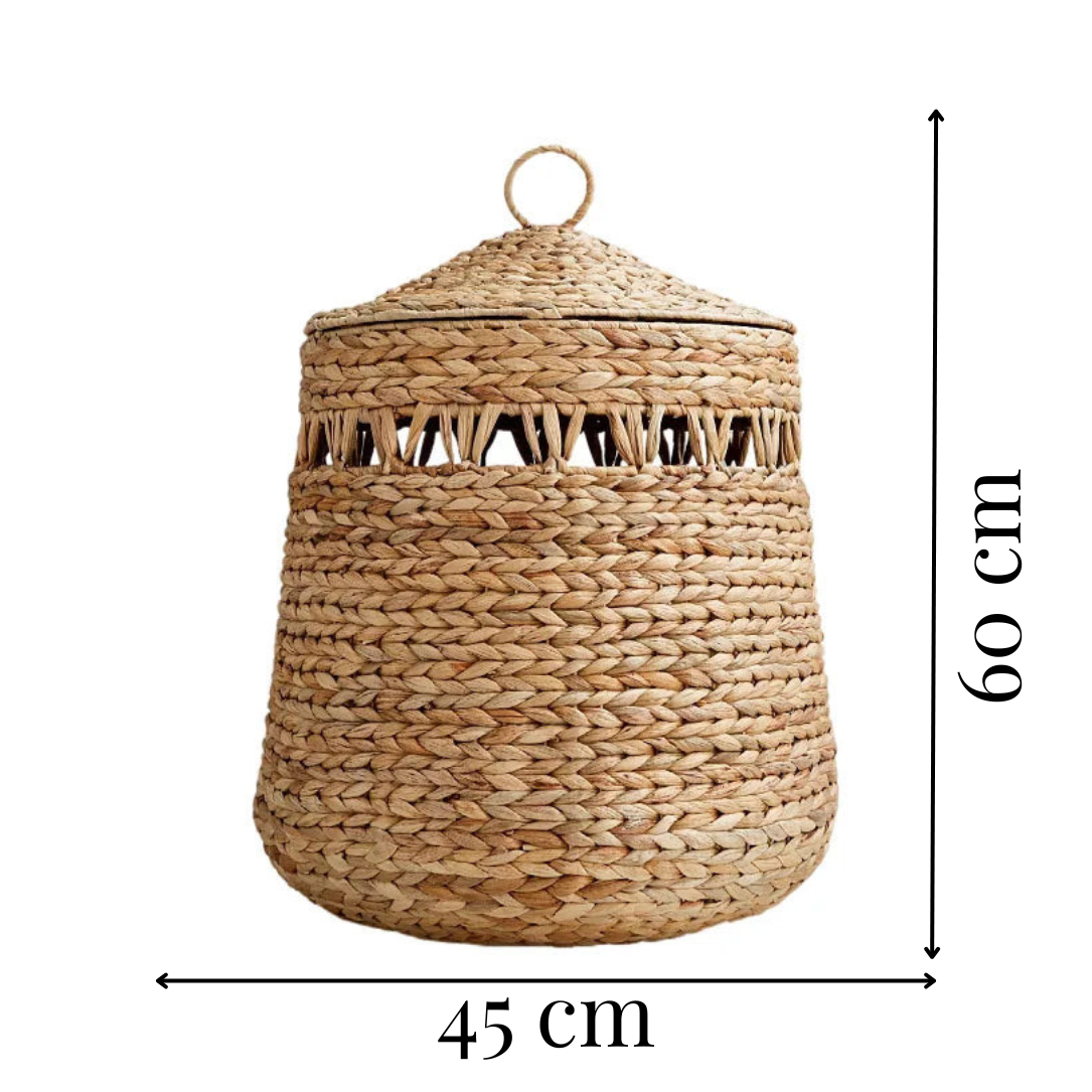 Kosz wiklinowy do przechowywania z pokrywą – styl nordycki