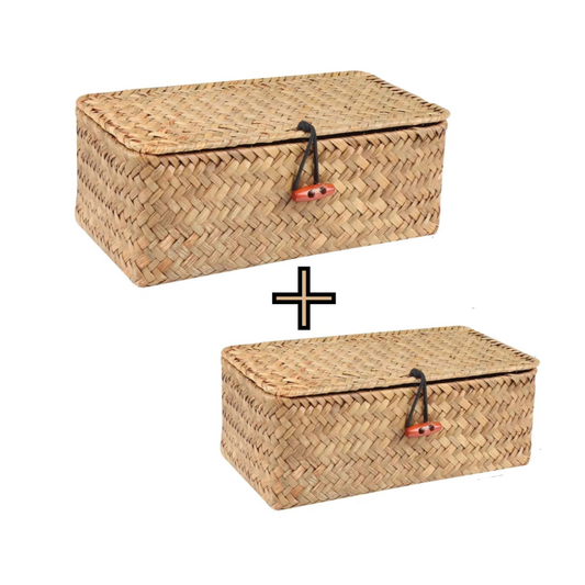Zestaw 2 skrzyń wiklinowych do przechowywania