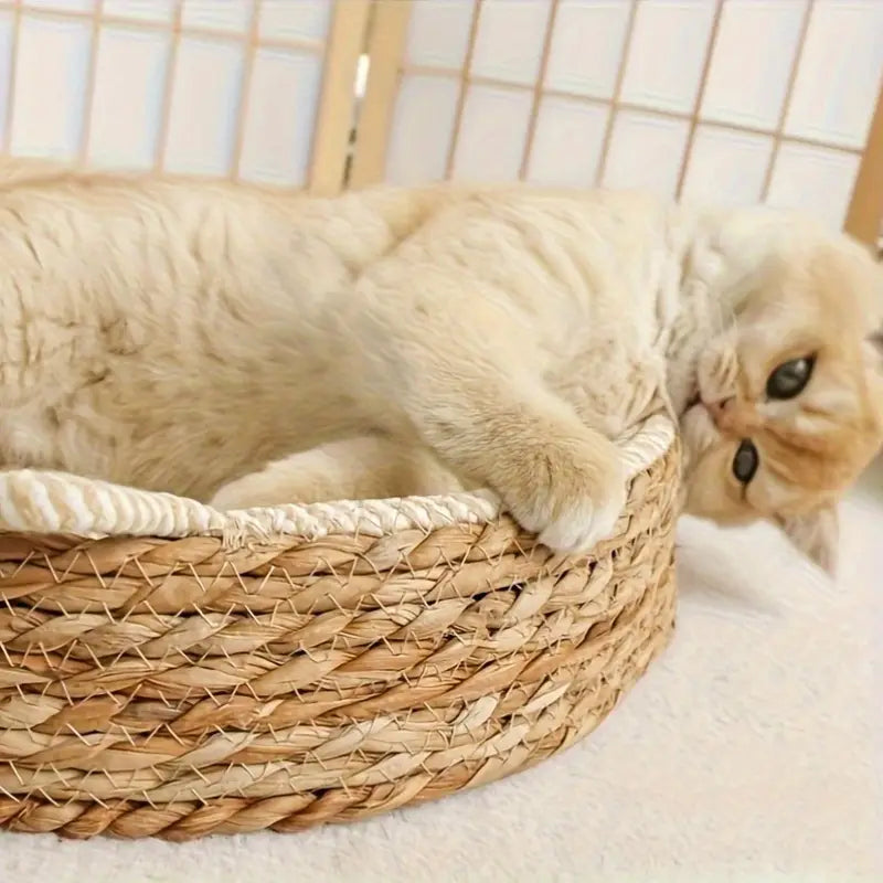 Ręcznie wykonany kosz wiklinowy dla kota