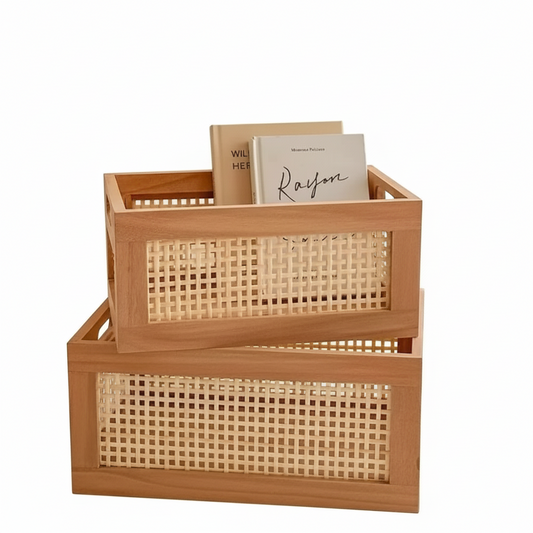 Kosz do przechowywania z drewna i wikliny