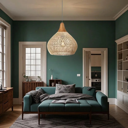 Vintage boho lampa wisząca wiklinowa