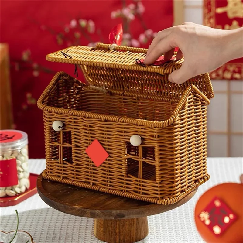 Skrzynia wiklinowa do przechowywania – domek