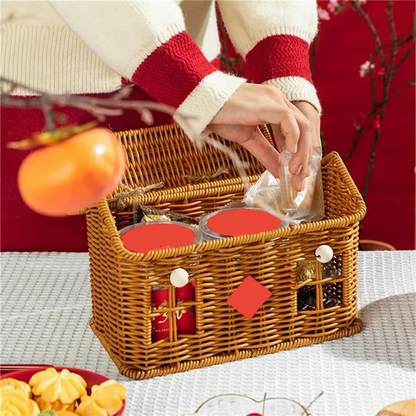 Skrzynia wiklinowa do przechowywania – domek