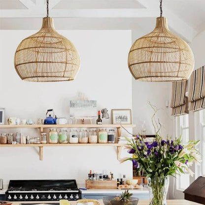 Ręcznie wykonana lampa wisząca wiklinowa – styl japoński