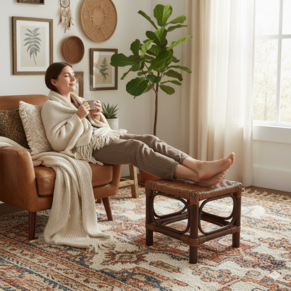 Ręcznie wykonany taboret wiklinowy