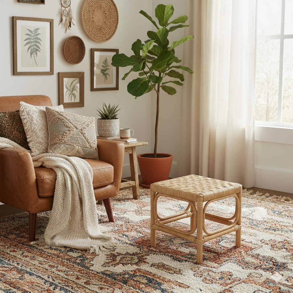 Ręcznie wykonany taboret wiklinowy